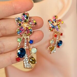Multicolor Floral Drop Earrings.